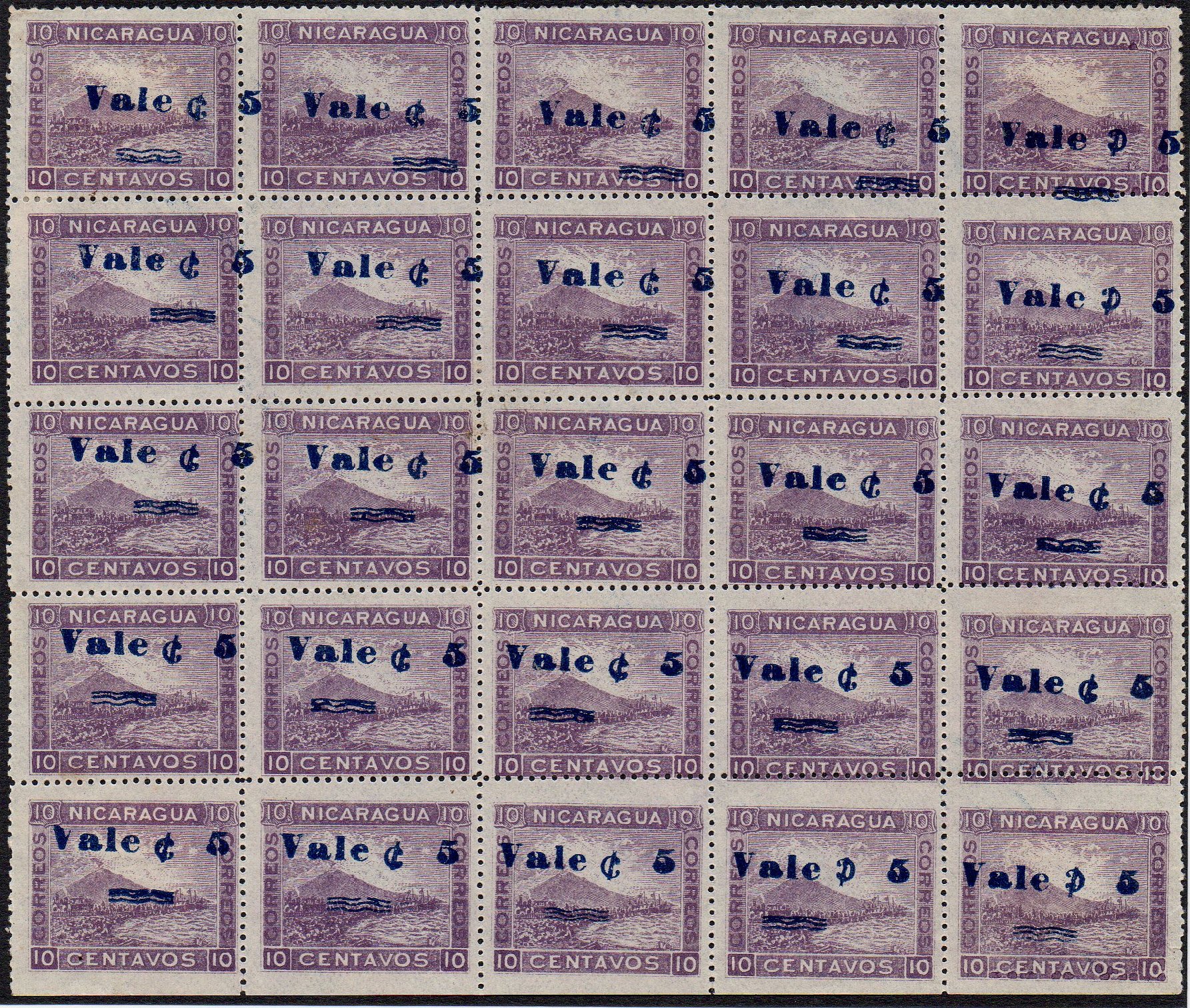 timbres-poste sellos postales stamps Nicaragua Momotombo Volcano & Train 1904 15 centavos surcharge 15c/10c